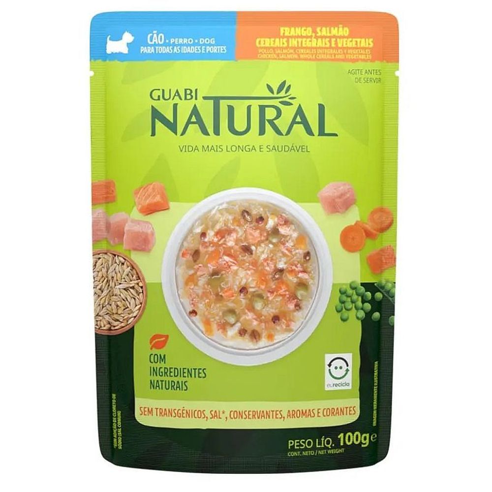 Guabi Natural Dog пауч для собак курица, лосось, цельнозерновые злаки и овощи 100 г