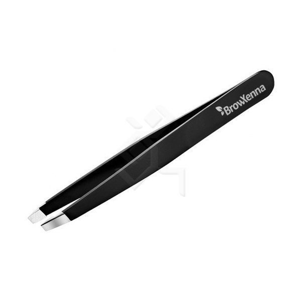 Пинцет для бровей "BrowXenna" Black, скошенный- ручной заточки