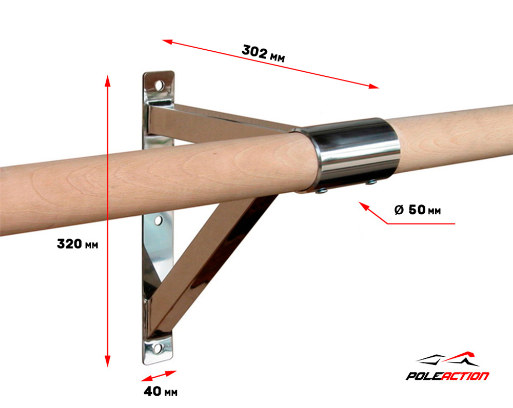 Модель №9- кронштейн балетного (хореографического) станка одноуровневого из нержавеющей стали