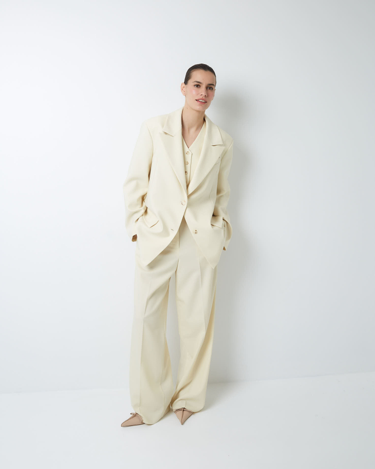 Брюки с регулируемым хлястиком из шерсти белый шоколад