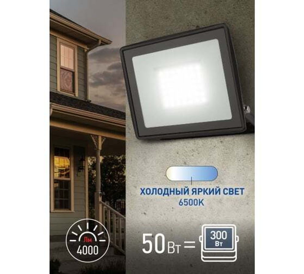 Прожектор светодиодный ЭРА 50Вт 6500К 4000Лм 150х145х24 IP65, Б0052024