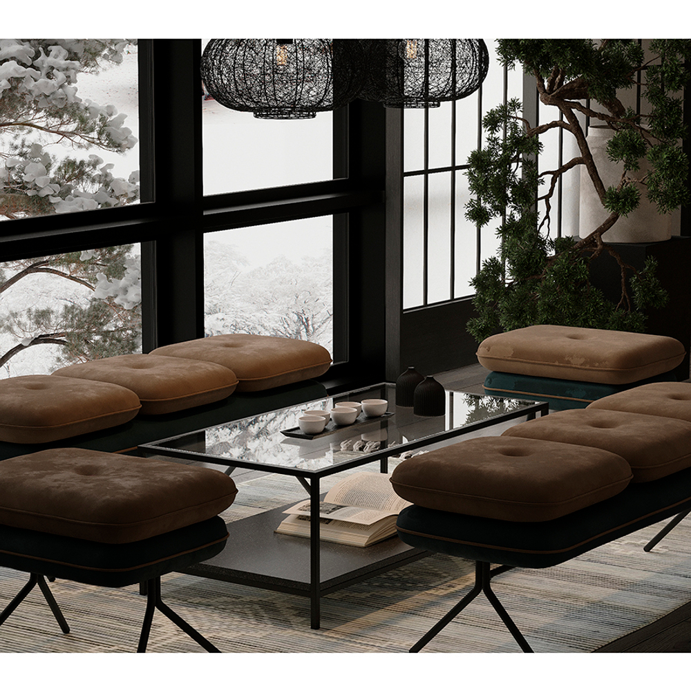 Пуф pea, велюр, бежевый/сине-зеленый