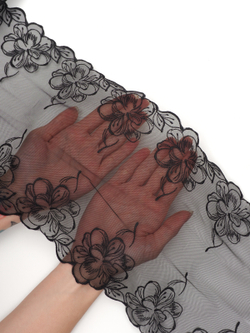 Кружево вышивка на сетке черная неэластичная ширина 20 см