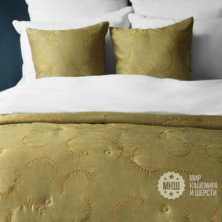 Стеганое покрывало с вышивкой ДЖЖИМ (арт. BL02-290-04) - 230х250 см. - зеленое