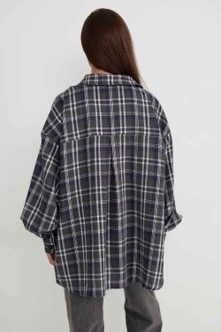 Рубашка из фланели в серо-фиолетовую клетку