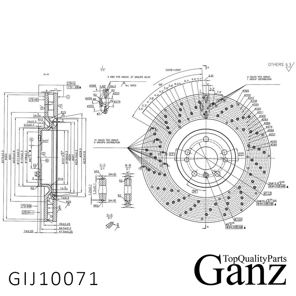 Диск тормозной передний с покрытием MB GL-X166 / GLE-W166/C292 / GLS-X166 / ML-W166 GANZ GIJ10071