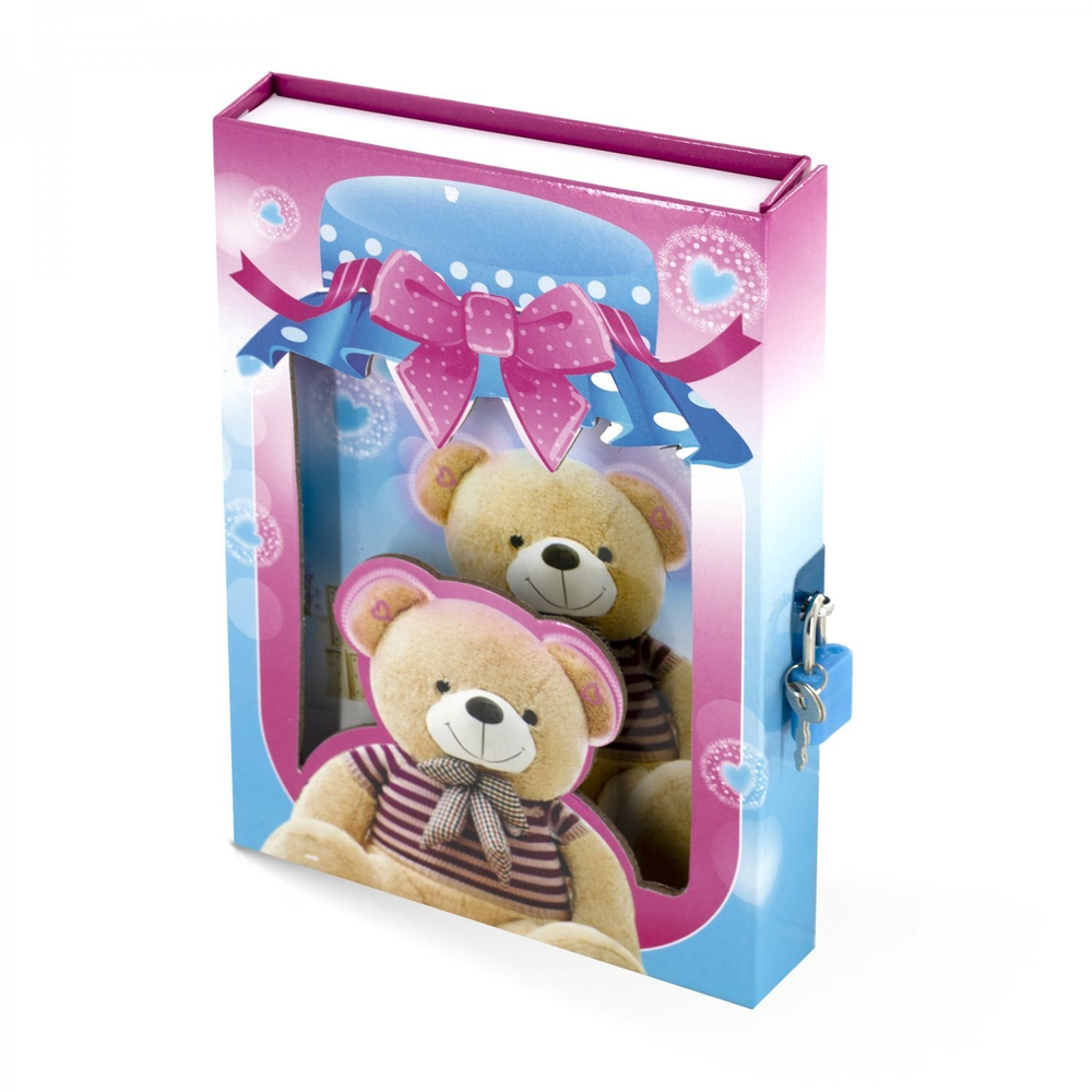 Блокнот в футляре, 14,5 см * 20,5 см, 7БЦ, Alingar, ламинация, замочек, вн.блок с дизайном, в линию, 45 л., "Медвежонок", коричневый