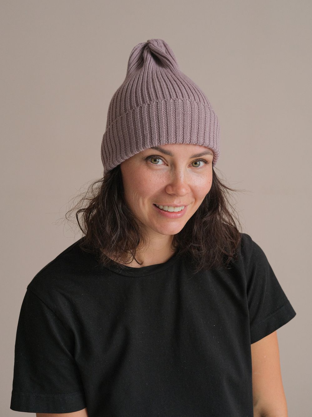 Шапка вязаная-резинка весенняя/осенняя КЭП(Пудра)