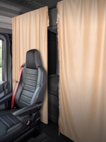 Шторы спального места с бахромой и кистями в кабину Volvo, Scania, MAN, DAF, Merc, Камаз, Sitrak, Shacman, Foton, FAW. Высота 1,45м, ширина одной стороны - 1,15м. Блэкаут, велюр. Бежевый цвет с бежевой бахромой