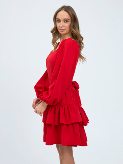 Платье праздничное ярусное с воланами для девочки красное