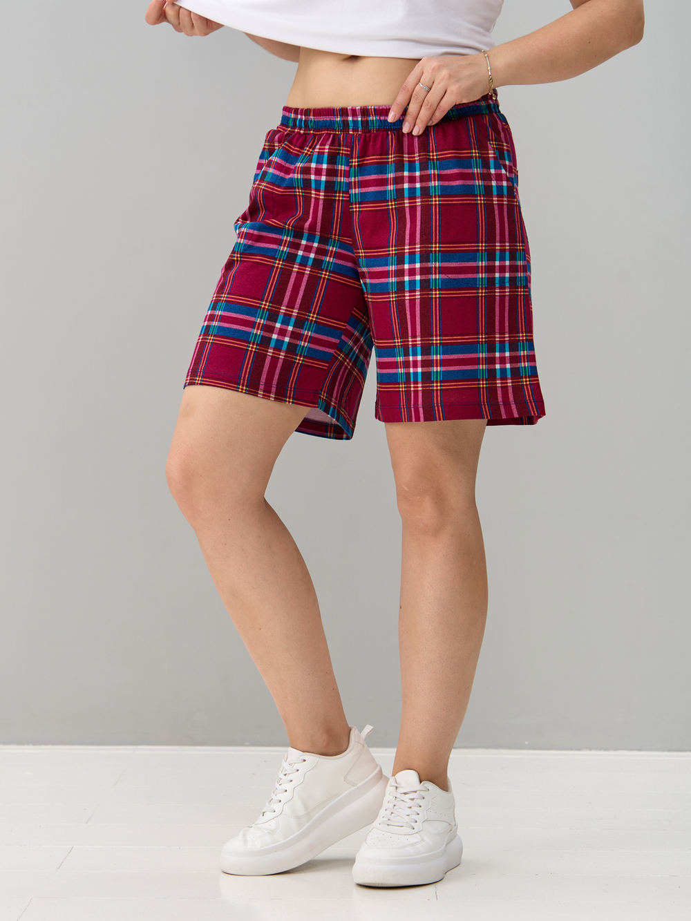 Шорты Н-042/клеткабордо-бирюза