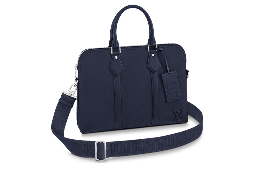 LOUIS VUITTON Cow Leather Shoulder Bag, Crossbody Bag, Handbag, Briefcase Large Men"s Marine Blue