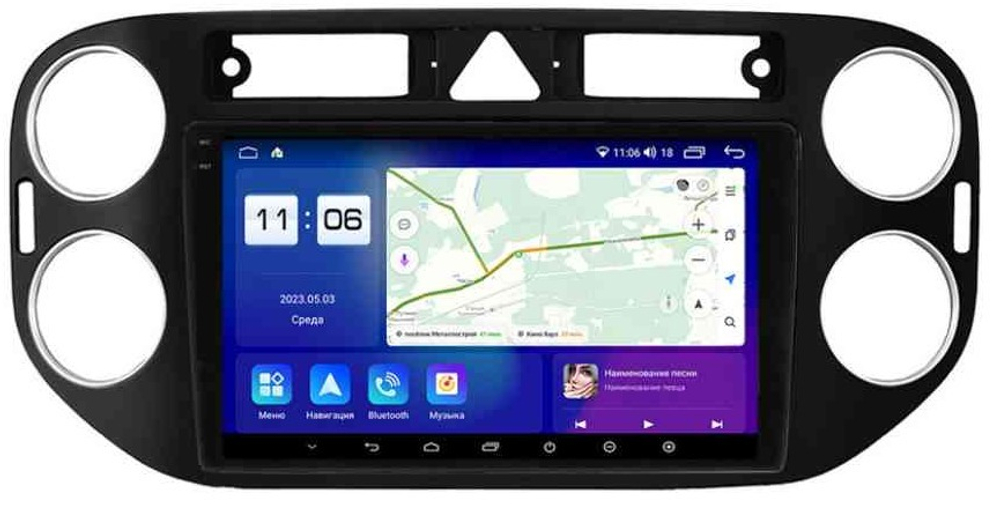 Магнитола для Volkswagen Tiguan 1 2011-2016 (рамка чёрная) - Parafar PF488T1LUX1RN2K на Android 13, QLED+2K, ТОП процессор, 4Гб+32Гб, CarPlay, 4G SIM-слот