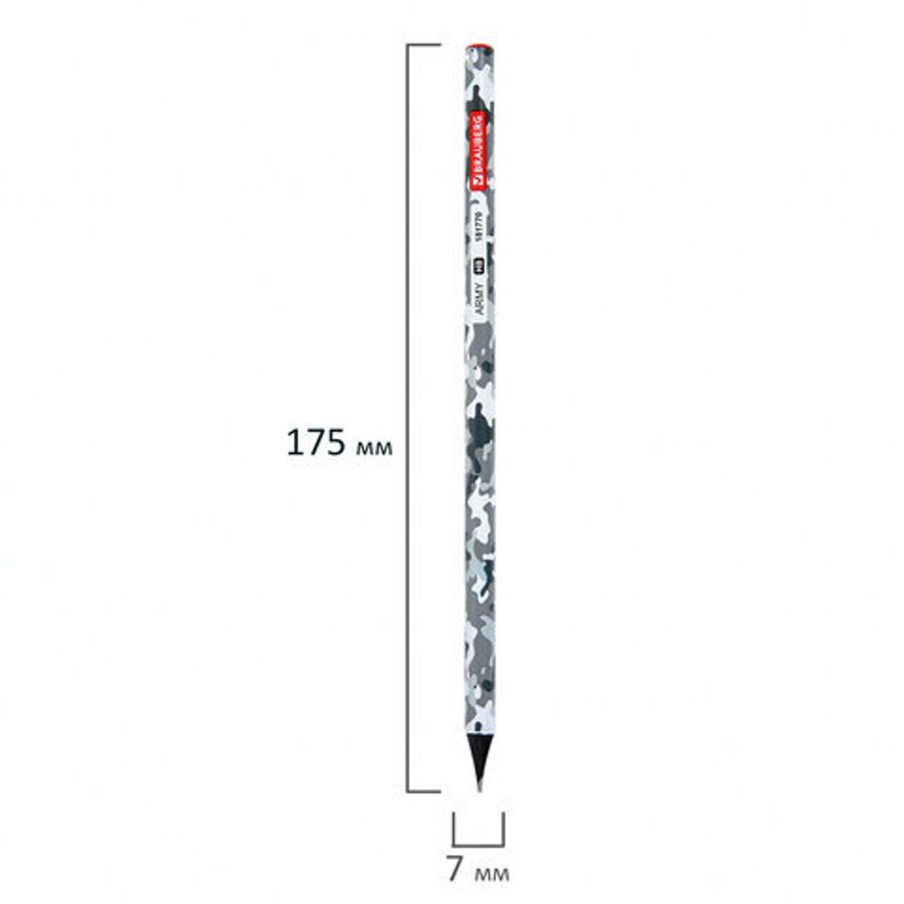 Карандаш чернографитный BRAUBERG "ARMY", 1 шт., HB, корпус ассорти, 181770