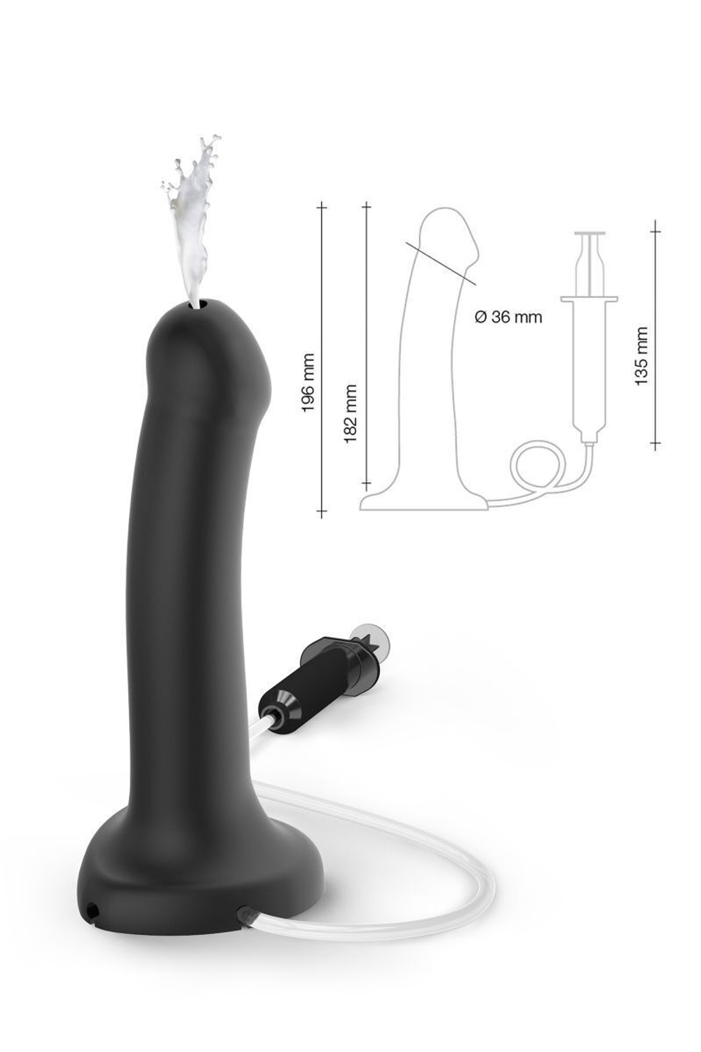 Черный фаллос с имитацией эякуляции Silicon Cum Dildo L - 19,6 см. (Цвет: черный)