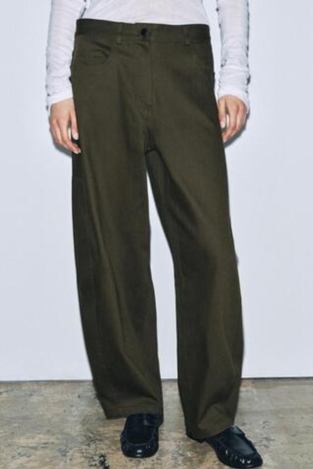 ZARA БРЮКИ-БАЛЛОНЫ ZW COLLECTION, ТЕМНО-ЗЕЛЕНЫЙ