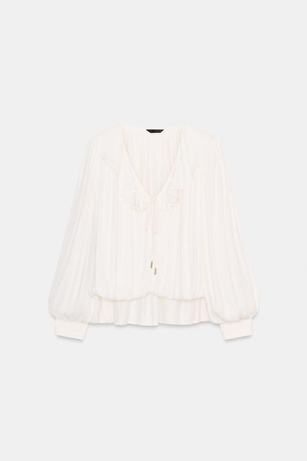 ZARA АТЛАСНАЯ БЛУЗА С ВОЛАНАМИ И ПОДПЛЕЧНИКАМИ, ЭКРЮ