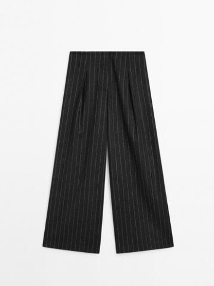 Massimo Dutti Брюки палаццо из смесовой шерсти с защипами, маренго