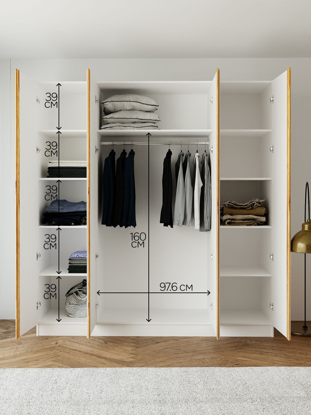 Шкаф для одежды 200х58х215, Miraj, распашной, с дубовыми ручками, белый, Dipriz