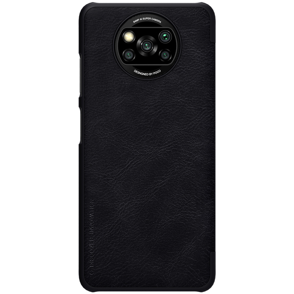 Кожаный чехол книжка от Nillkin для Xiaomi Poco X3 NFC и Poco X3 Pro, серия Qin Leather, черный цвет