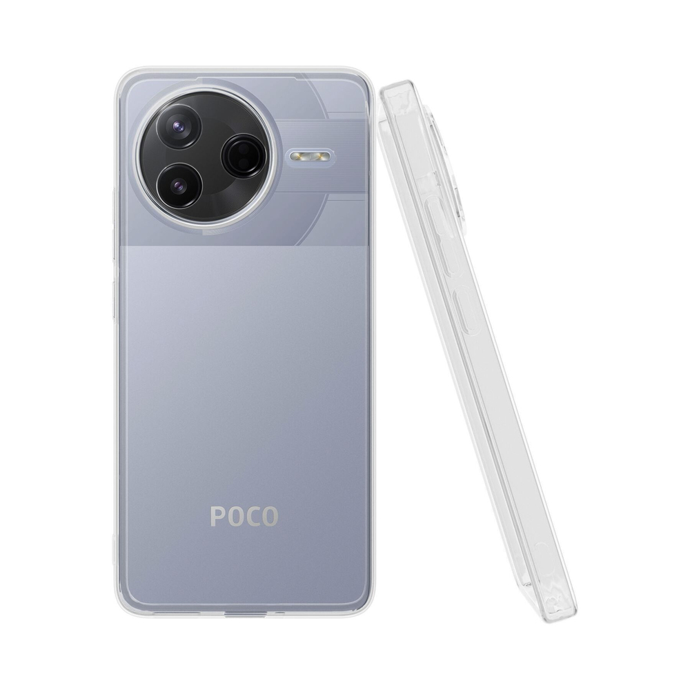 Силиконовый чехол Mcover на Poco F7 Pro, прозрачный, с защитой камеры