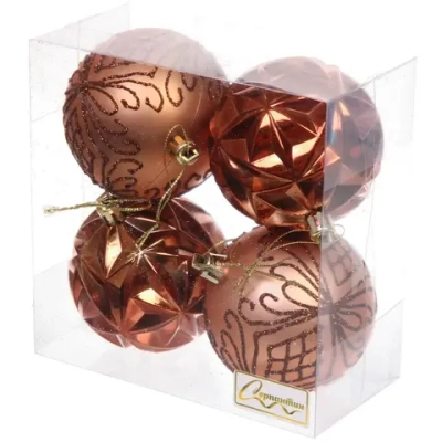 Новогодние шары 7 см (набор 4 шт) «Симфония леса», шоколад/шампань