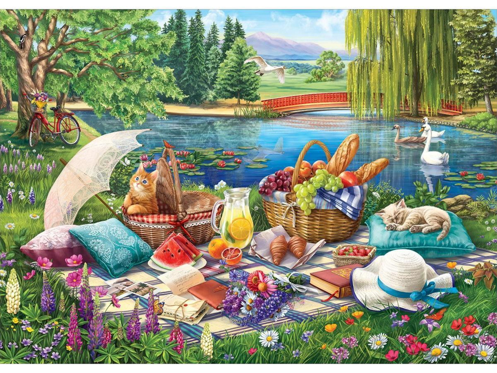 Картина по номерам 40х50см. "Летний пикник с котятами" (Арт. ХК-4969)