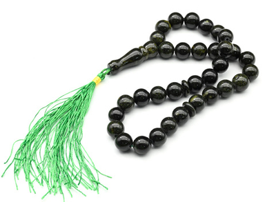 Четки православные 33 бусины из змеевика шарик 10мм, 33см