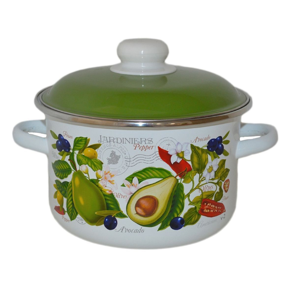 Кастрюля сталь, эмал, 4 л, с крыш, СтальЭмаль, Авокадо, 6RD201M, белоснежная, индукц
