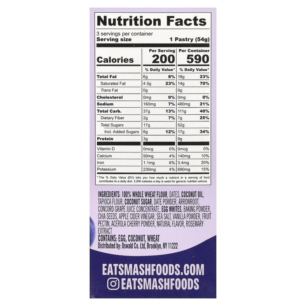 Smash Foods, Toasties™, виноград сорта «конкорд», 3 шт. по 54 г (1,9 унции)