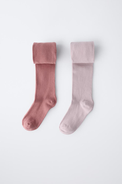 ZARA НАБОР ИЗ ДВУХ ОДНОТОННЫХ КОЛГОТОК, РОЗОВЫЙ