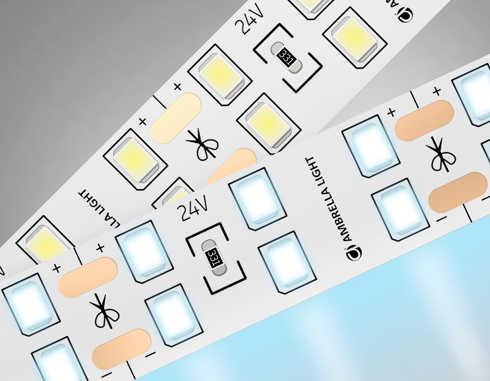 Светодиодная лента двухрядная GS3603 2835 204Led/ 20W m/ 24V IP20 6500K/ 5000*14*1.2mm/ кратность резки 72mm (2 конт.)