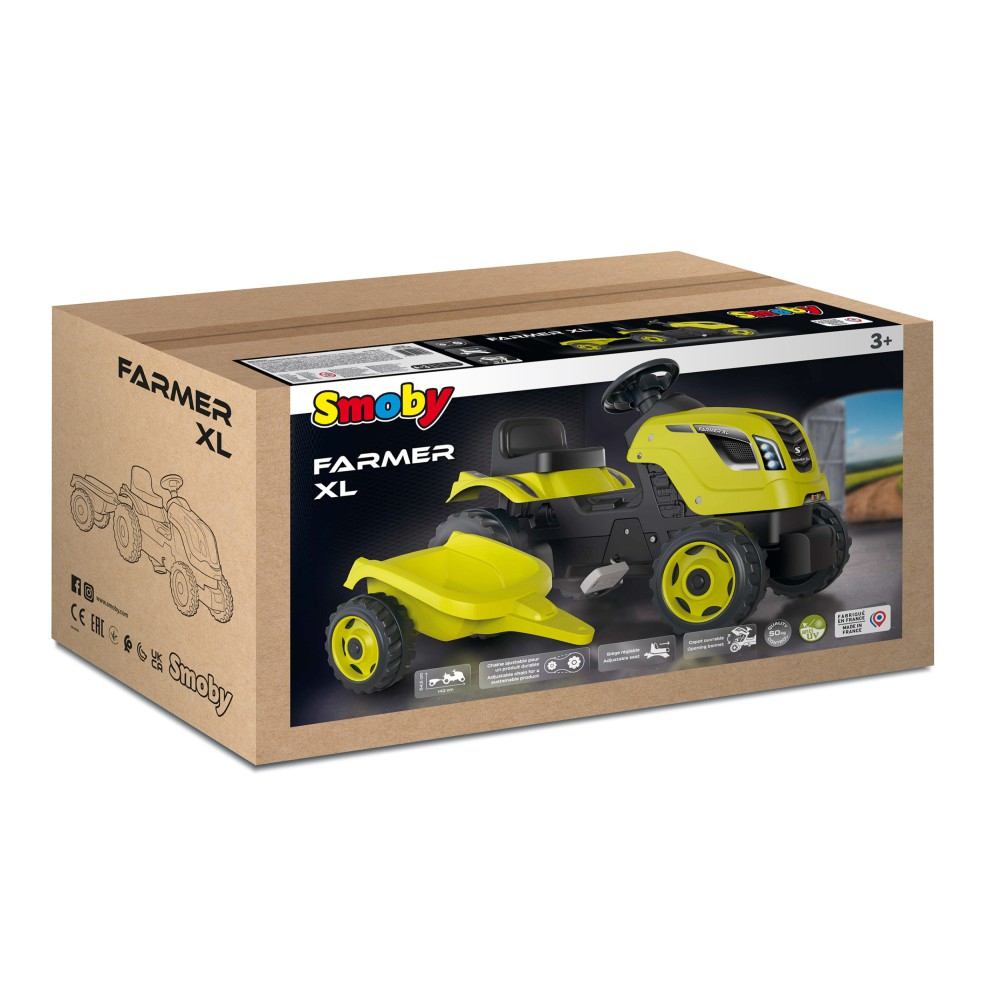 Детский педальный трактор Smoby Farmer XL 710130 с прицепом зелёный от 3 лет — фото 1