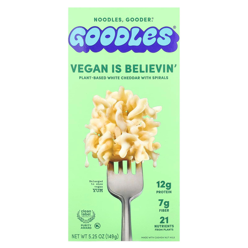 Goodles, Vegan Is Believin ', белый чеддер на растительной основе со спиралями, 149 г (5,25 унции)