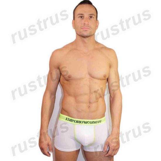 Мужские трусы боксеры белые с салатовой резинкой Emporio Armani