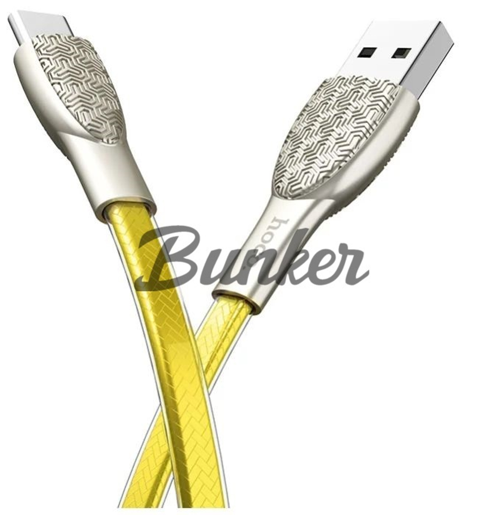 Кабель USB - micro - USB Hoco U52,  металл штекер, 1,2 м, плоский золотистый ПВХ