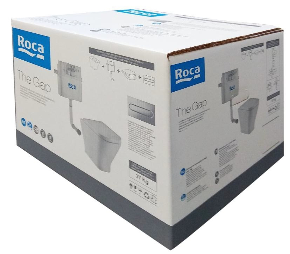 Приставной унитаз + сидение микролифт + бачок + кнопка смыва ПЭК Roca THE GAP