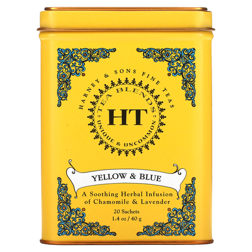 Harney & Sons, HT Tea Blends, чайные смеси, желтый и синий, без кофеина, 20 пакетиков, 40 г (1,4 унции)