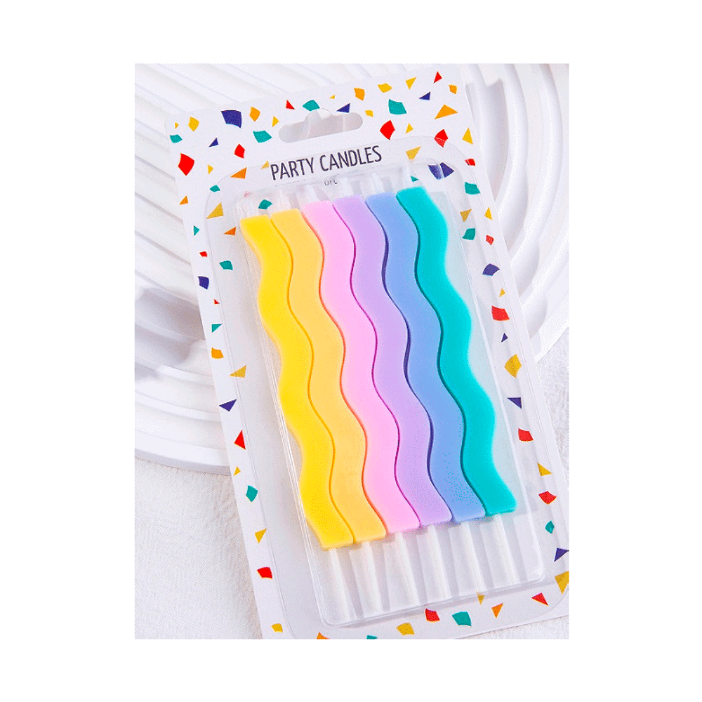 Свечи тортовые классические "Волны" (Пастель разноцветная) с держателями 6 шт