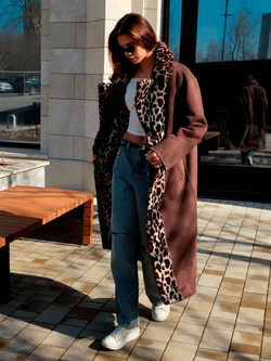 Шуба искусственная, коричневый леопард, SilverFox