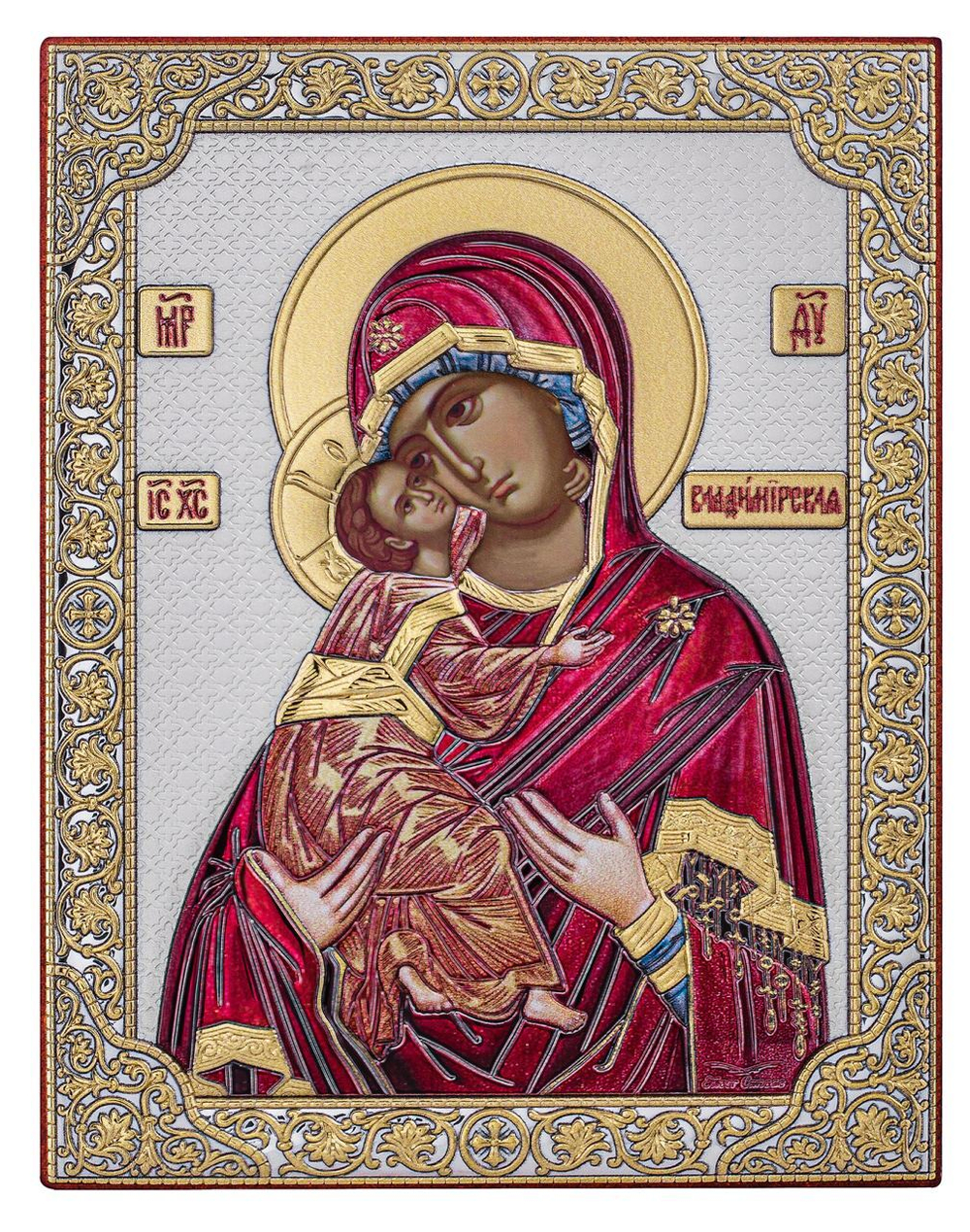 Владимирская БМ, икона прямоугольная без рамки, красное дерево, эмаль 175х225