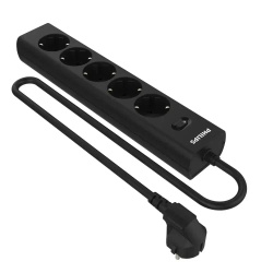 Сетевой фильтр удлинитель Philips CHP2155BB/51 с пятью стандартными розетками EU, с заземлением и защитой от перегрузок, 3 м, черный