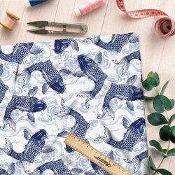 Ткань муслин синие карпы