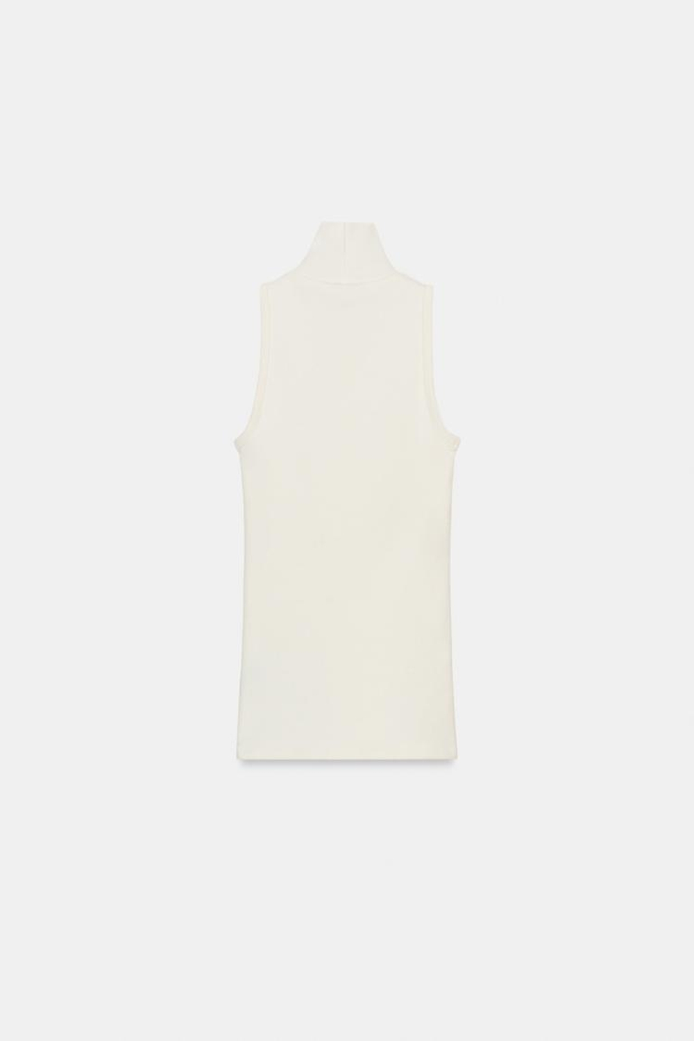 ZARA ТОП БЕЗ РУКАВОВ С ВОРОТНИКОМ-СТОЙКОЙ, ЖЕЛТОВАТО-БЕЛЫЙ