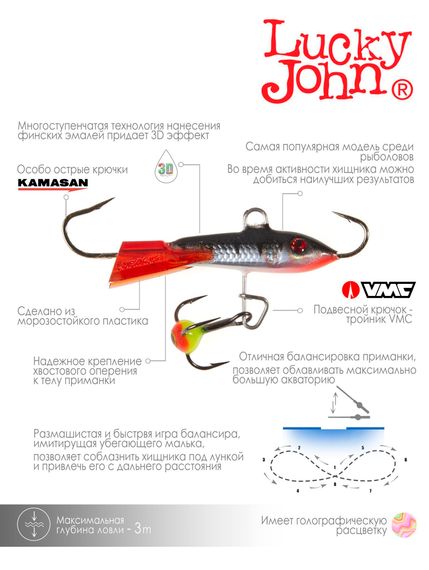 Балансир Lucky John CLASSIC 3 с тр. 30мм/12HRT блистер