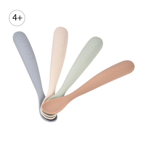 Набор из 4-х силиконовых ложек для первого прикорма BEABA серый/коричневый