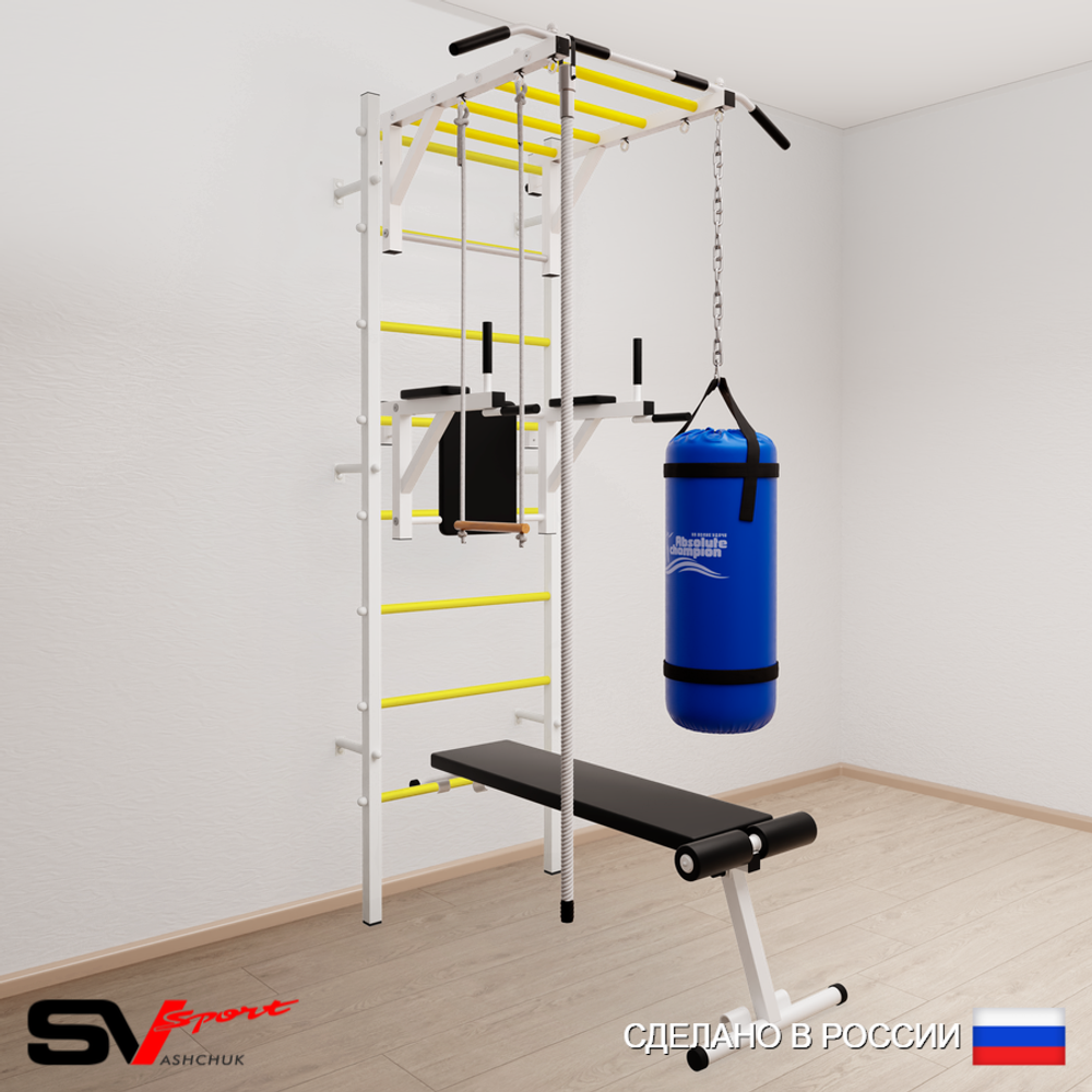 Шведская стенка Sv Sport 5563 (Турник рукоход/Брусья/Скамья/Канат/Трапеция/Цепь/Мешок 30кг)
