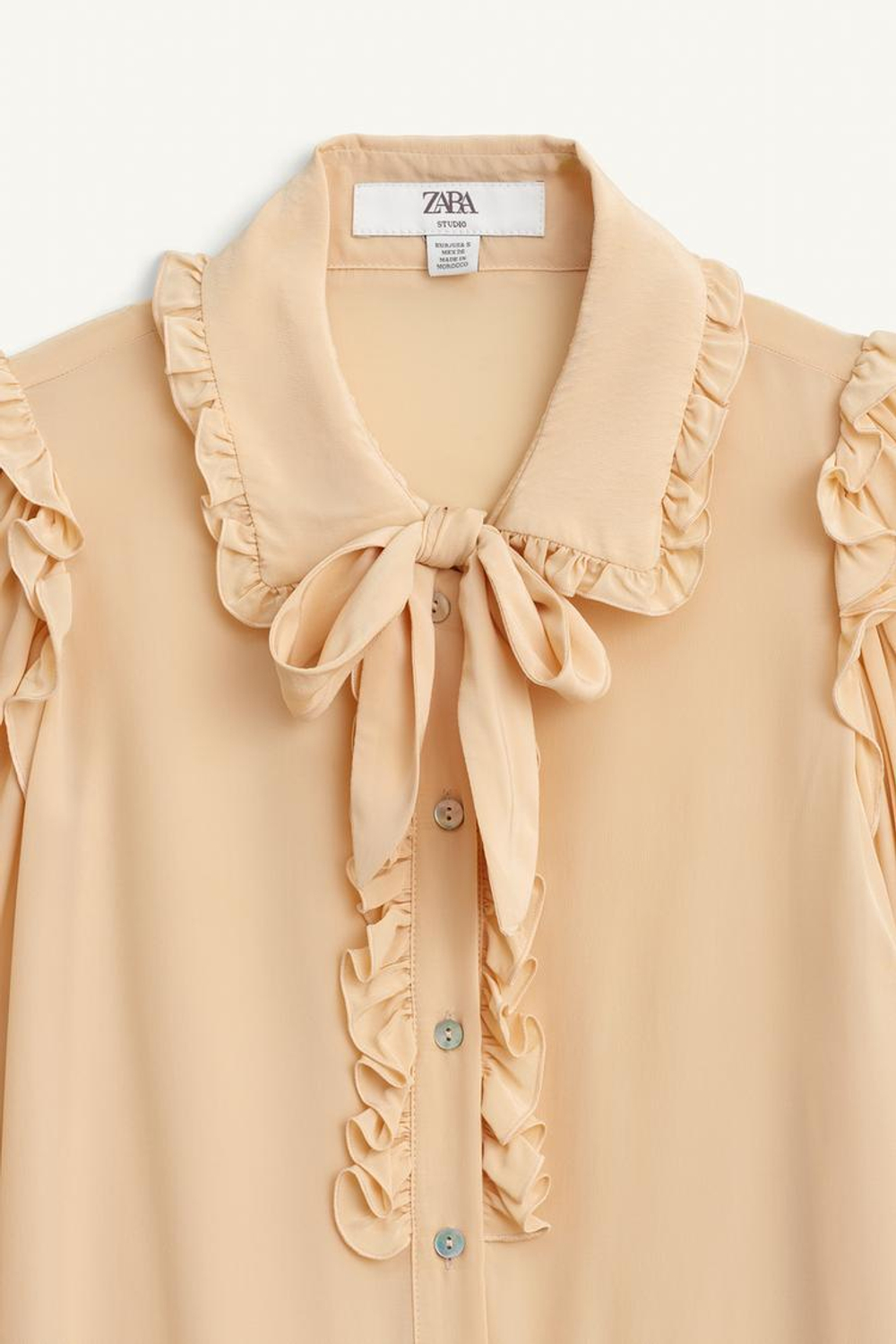 ZARA РУБАШКА С КОНТРАСТНЫМ БАНТОМ, ПЕРСИКОВЫЙ