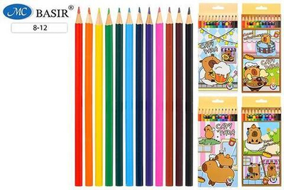 Набор цветных карандашей 12цв деревянные "Капибара" ассорти (Basir)