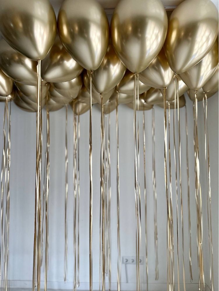 Воздушные гелиевые шары хром золото на дождике №4996